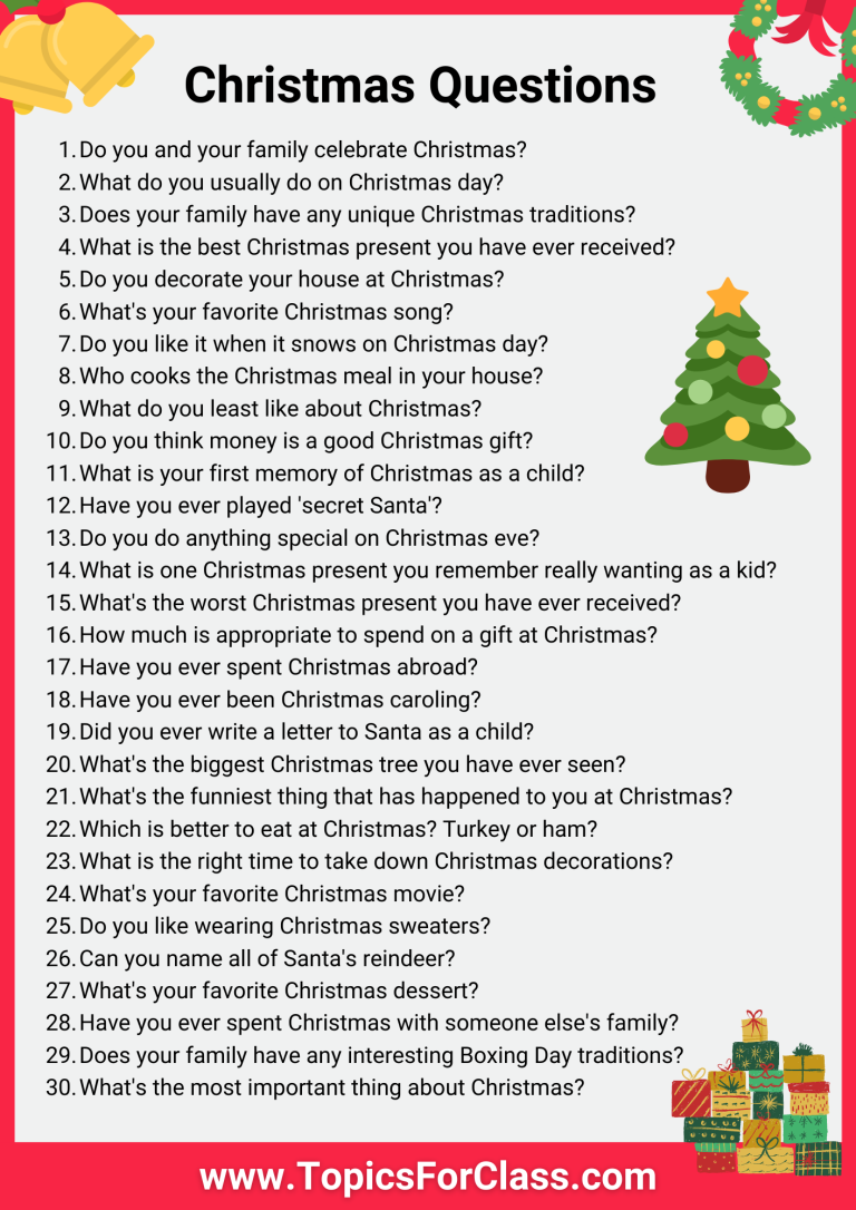 30 Fun Christmas Questions To Ask (With PDF) TopicsForClass