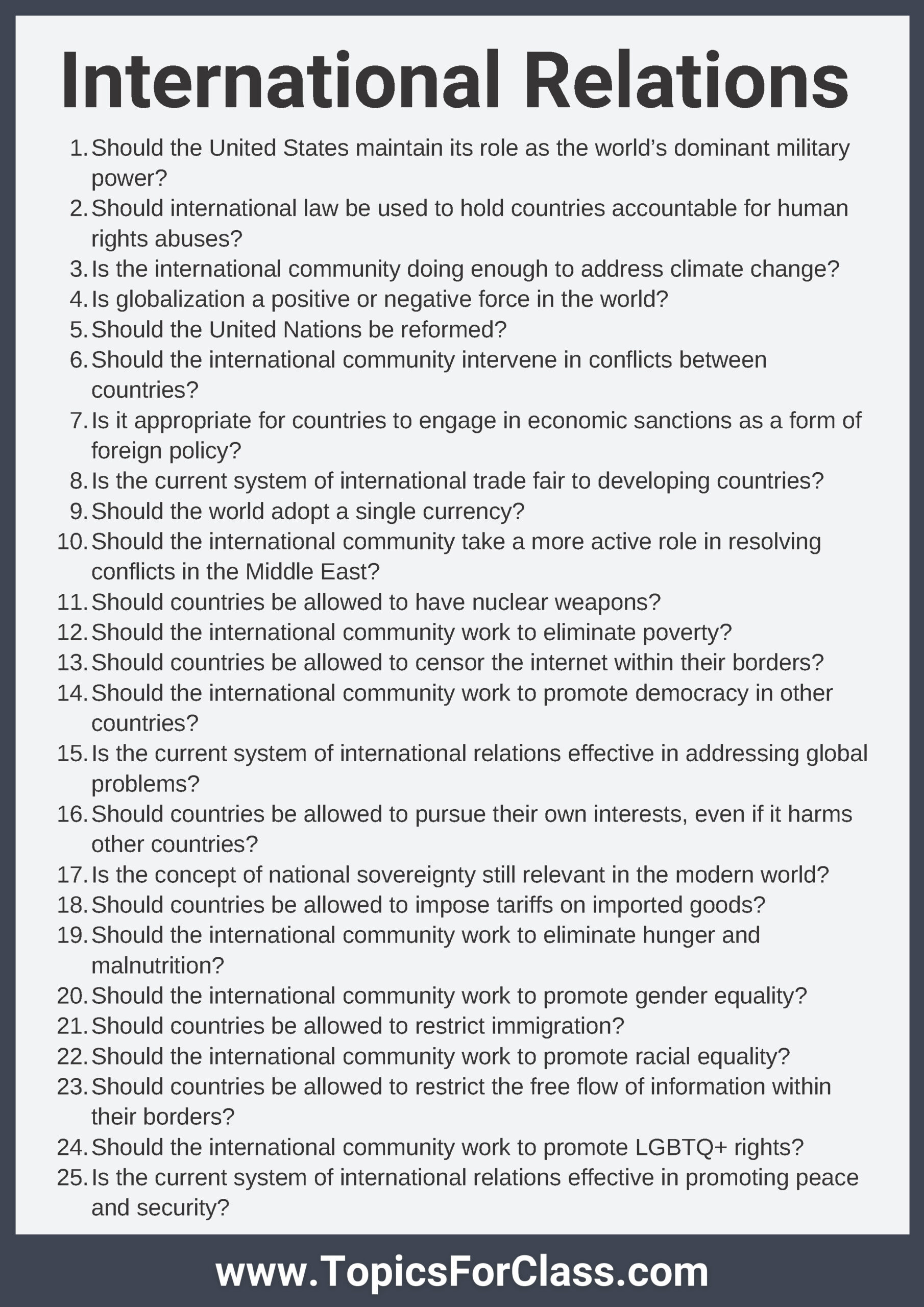 Debate Topics About International Relations PDF